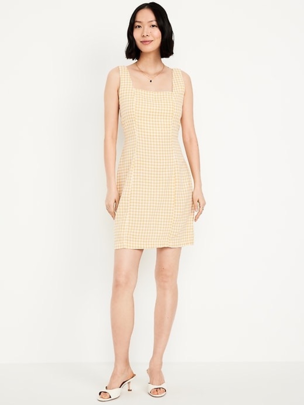 Old Navy Gingham Square neck linen blend